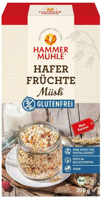 Hammermühle Bio Hafer Früchte Müsli Glutenfrei