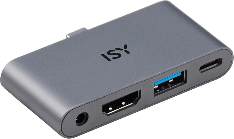 ISY Adapter IAD-1019 USB-C 4-in-1 mit Power Delivery, 4K/30Hz, Silber