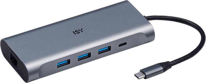 ISY Adapter IAD-1025 USB-C 6-in-1 Hub auf USB 3.0 Typ-A, HDMI 2.0 Gb-LAN, SD/MicroSD, 3.5mm, PD, Silber