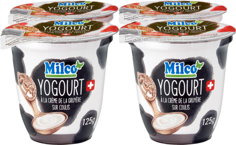 Yogourt crème de Gruyère Milco , Fraise, 4 x 125 g
