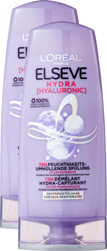 Balsamo idratante Hydra Hyaluronic 72h L’Oréal Elseve, 2 x 200 ml