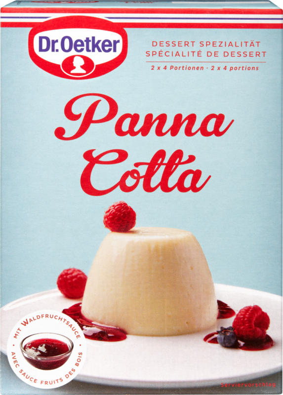 Dr. Oetker Panna Cotta mit Waldfruchtsauce , 2 x 4 Portionen, 238 g