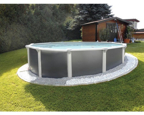 Einbaupool Stahlwandpool-Set Kwad Supreme Design rund Ø 360x132 cm inkl. Sandfilteranlage, Skimmer, Leiter, Filtersand, Bodenschutzvlies & Anschlussschlauch grau