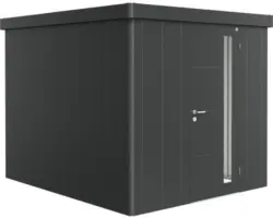 Gartenhaus Biohort Neo inkl. Regenrinne Lichtband Regale Set 226 x 282 cm