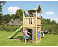 Spielturm Jungle Gym Castle Holz mit Spielhaus und Rutsche in der Farbe hellgrün, 290x146x291 cm