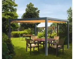 Pavillon Grau 400 x 400 cm Dessin 0867 orange ohne Senkrechtmarkise