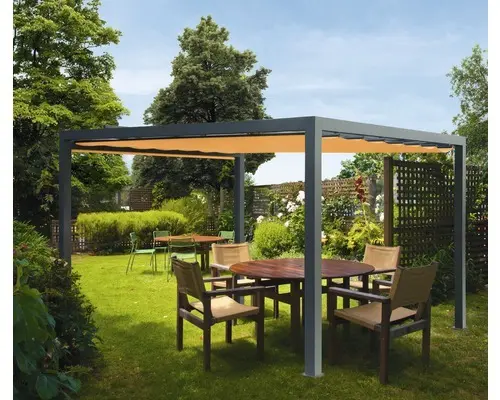 Pavillon Grau 400 x 400 cm Dessin 0867 orange ohne Senkrechtmarkise