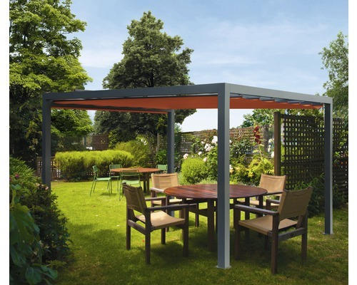 Pavillon Grau 400 x 600 cm Dessin 8207 rot ohne Senkrechtmarkise