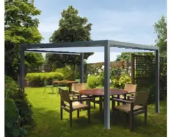 Pavillon Grau 500 x 400 cm Dessin 8903 blau ohne Senkrechtmarkise