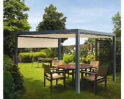 Pavillon Grau 500 x 400 cm Dessin 0681 beige mit Senkrechtmarkise