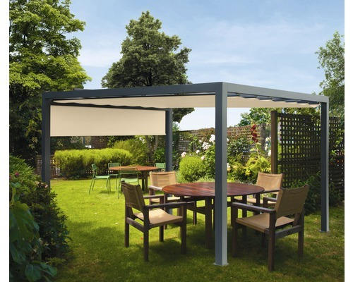 Pavillon Grau 500 x 500 cm Dessin 0681 beige mit Senkrechtmarkise