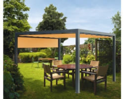 Pavillon Grau 500 x 300 cm Dessin 0867 orange mit Senkrechtmarkise