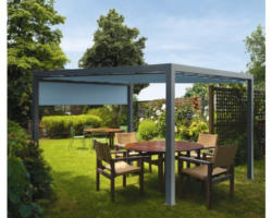 Pavillon Grau 500 x 300 cm Dessin 7558 petrol mit Senkrechtmarkise