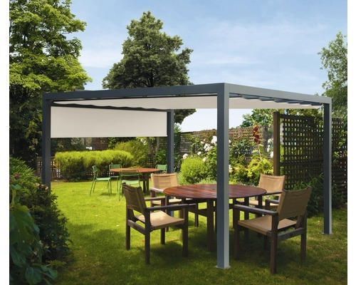 Pavillon Grau 400 x 400 cm Dessin 320930 beige mit Senkrechtmarkise