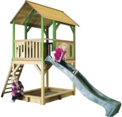 Spielturm axi Pumba Holz mit Sandkasten und Rutsche grün gebeizt