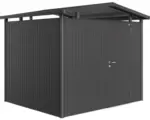 Hornbach Gartenhaus Biohort Panorama inkl. Dachrinne Regale Set Lüftung Oberlicht 257 x 214 cm dunkelgrau-metallic