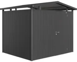 Gartenhaus Biohort Panorama inkl. Dachrinne Regale Set Lüftung Oberlicht 257 x 214 cm dunkelgrau-metallic