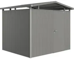 Gartenhaus Biohort Panorama inkl. Dachrinne Regale Set Lüftung Oberlicht 257 x 214 cm quarzgrau-metallic