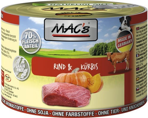 Hundefutter nass MAC's Rind und Kürbis 200 g