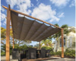 Hornbach Aluminium Pergola, Pavillon Paragon Outdoor Florida 10x10 mit verstellbarem Sonnensegel 320 x 320 cm holzoptik