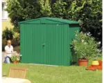 Hornbach Gartenhaus Biohort Europa inkl. Dachrinne Regale Set Lüftung 224 x 152 cm dunkelgrün
