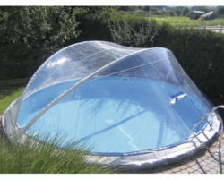 Pool Abdeckung Planet Pool Cabrio Dome transparent für breiten Handlauf Ø 350 cm