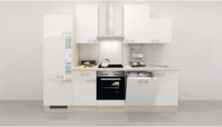 Küchenblock Flex Well Abaco 7444 Perlmutt glänzend/Akazie-Dekor 280 cm inkl. Einbaugeräte