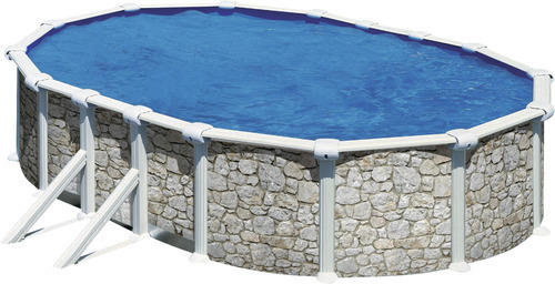Aufstellpool Stahlwandpool-Set Planet Pool eckig 610x375x120 cm inkl. Sandfilteranlage, Einbauskimmer, Leiter, Filtersand & Anschlussschlauch Steinoptik