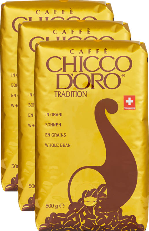 Café Tradition Chicco d'Oro, en grains, 3 x 500 g