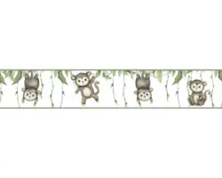 Bordüre 45854 Kids Walls Affen Dschungel weiß braun grün 5 m x 17,5 cm
