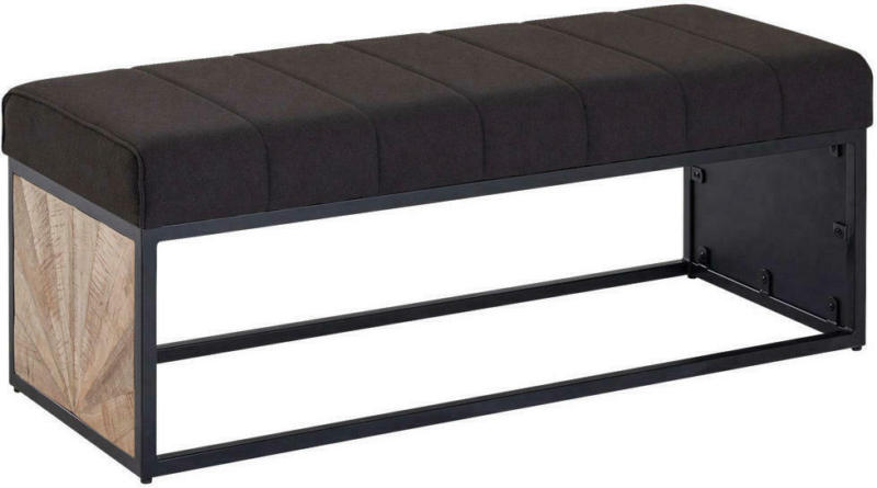 Wohnling Sitzbank dunkelbraun schwarz natur Stoff Eisen Echtholz B/H/T: ca. 105x40x40 cm