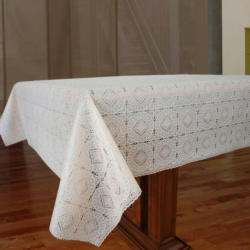 Abwaschbarer Tischbelag Spitze Karo weiß B: ca. 140 cm