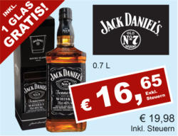 Jack Daniel's Tennessy Whiskey + Glas gratis