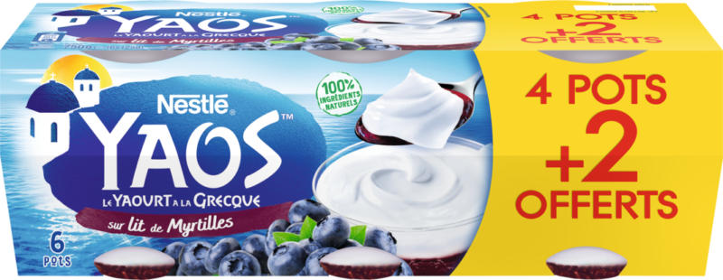 Yogurt Yaos Mirtillo Nestlé, à la grecque, 6 x 125 g
