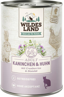 Katzenfutter nass WILDES LAND Kaninchen und Huhn mit Cranberries 400 g