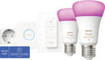 Hornbach Philips hue Lampe White & Color Ambiance Starter-Set dimmbar matt 2x E27/9W 1100 lm RGBW 2000- 6500 K inkl Bridge + Dimmschalter + Smart Plug + 2 Lampen - Kompatibel mit SMART HOME by hornbach