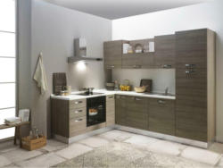 Einbauküche Eckküche Möbelix Sofia mit Kühlschrank 195x270 cm Silbereiche Dekor