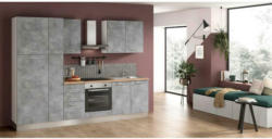 Küchenzeile Aura mit Geräte 285 cm Hellgrau/Beton Optik