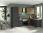Möbelix Einbauküche Eckküche Möbelix Freia mit Geräte 270x165 cm Anthrazit/Nussbaum