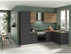 Einbauküche Eckküche Möbelix Freia mit Geräte 270x165 cm Anthrazit/Nussbaum