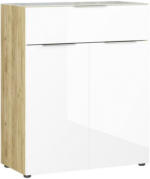 Möbelix Kommode mit Glasfront B: 83 cm Gw-Oakland, Weiß/Eiche Dekor