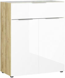 Kommode mit Glasfront B: 83 cm Gw-Oakland, Weiß/Eiche Dekor
