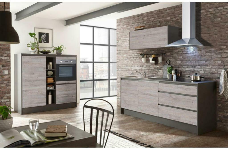 Einbauküche Küchenblock Möbelix Less mit Geräte 150 + 210 cm Eiche Dekor