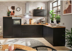 Einbauküche Eckküche Möbelix Jazz 4 mit Geräten 320x175 cm Schwarz/Eiche Dekor