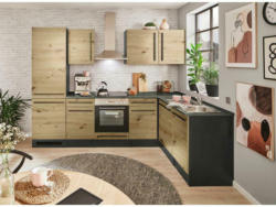 Einbauküche Eckküche Möbelix Jazz 8 mit Geräten 280x175 Anthrazit/Eiche Dekor