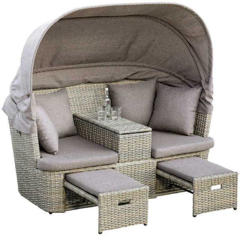 Sonneninsel Alamo Beige Geflecht mit Dach + Kissen