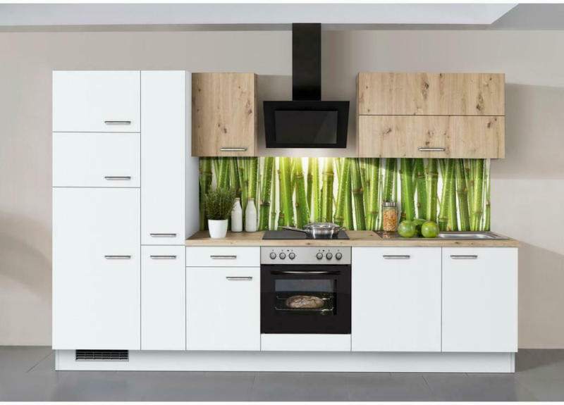 Küchenzeile Ip1200 mit Geräten B: 310 cm Weiß/Eiche Dekor