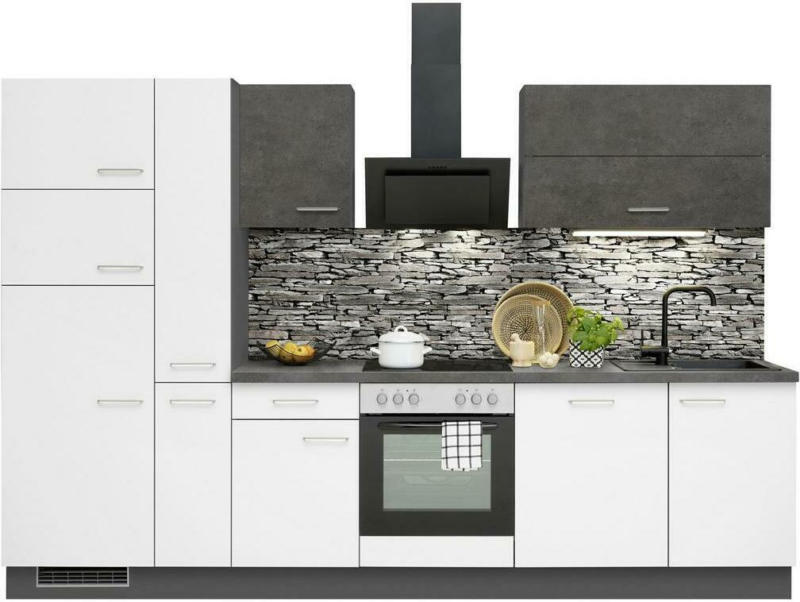 Küchenzeile Ip1200 mit Geräte B: 310 cm Weiß/Grau