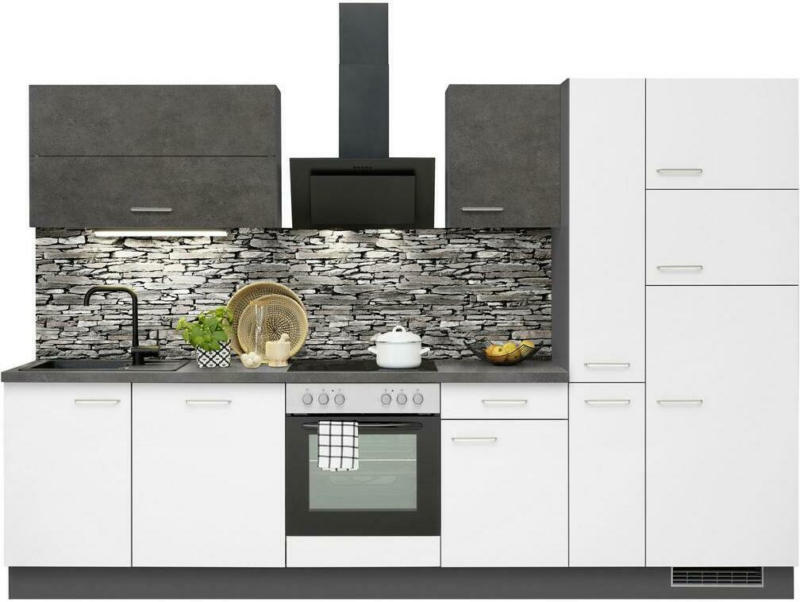 Küchenzeile Ip1200 mit Geräten B: 310 cm Weiß/Grafit