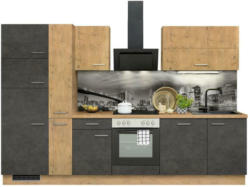 Küchenzeile Ip1200 mit Geräte B: 310 cm Grau/Eiche Dekor